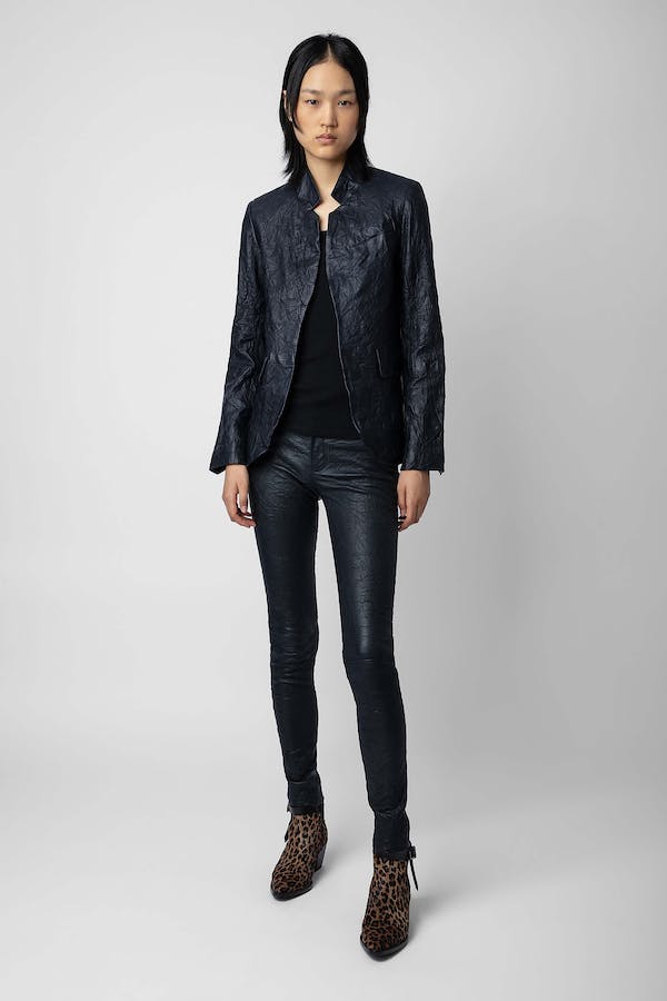 Very Crinkled Leather Blazer - Encre by Zadig & Voltaire — alternate view