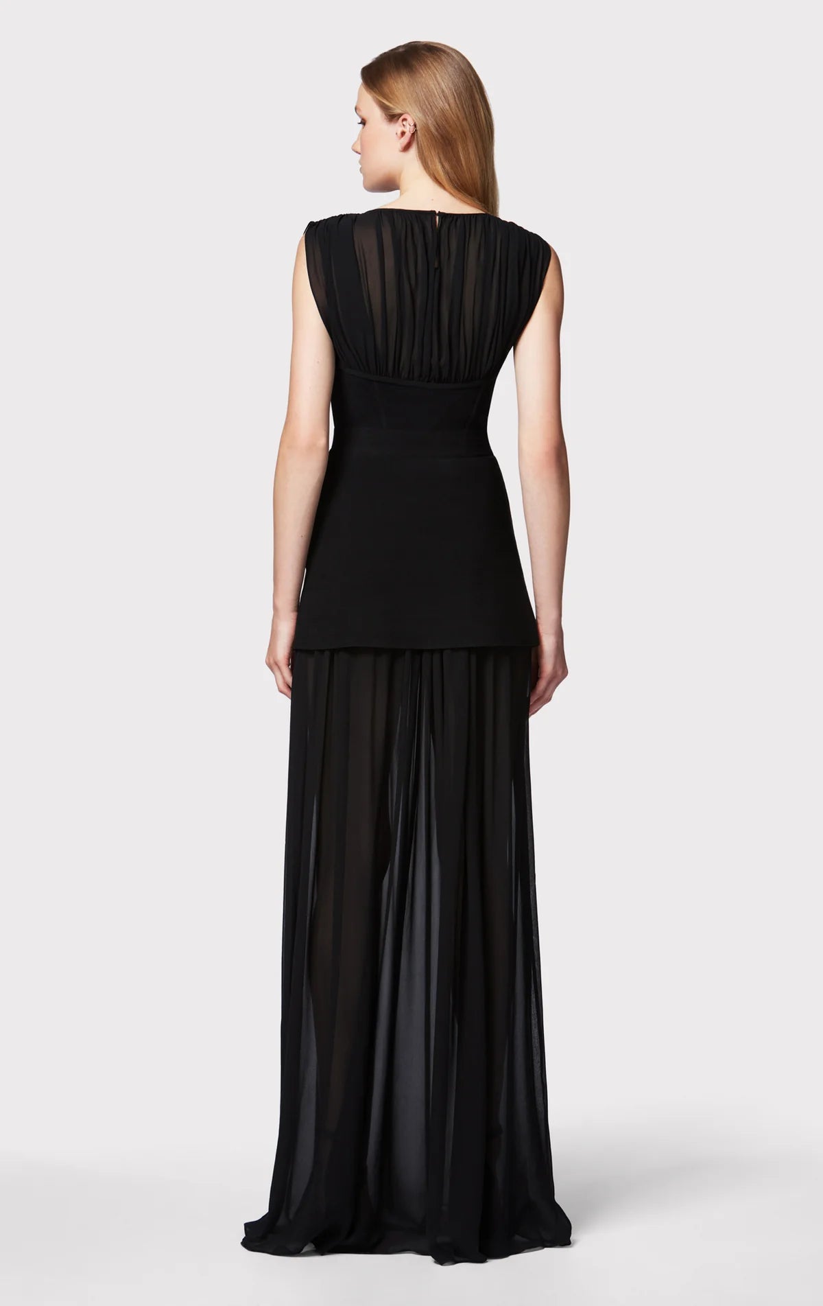 Milano Corset Silk Chiffon Ruched Gown - Black by Herve Leger — view 4