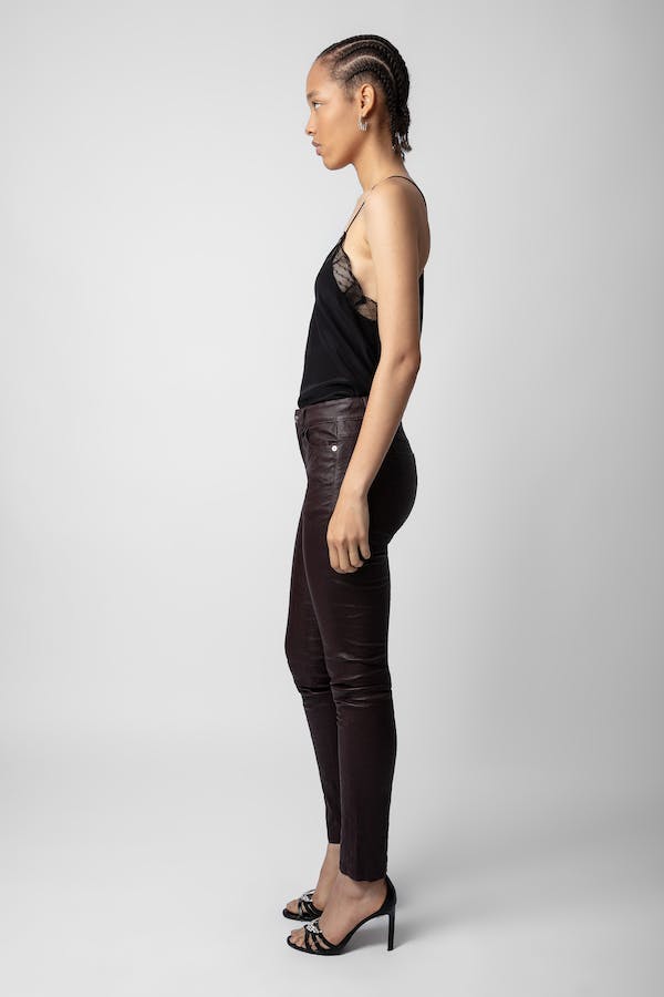 Phalme Crinkled Leather Pants - Chocolate by Zadig & Voltaire — view 3