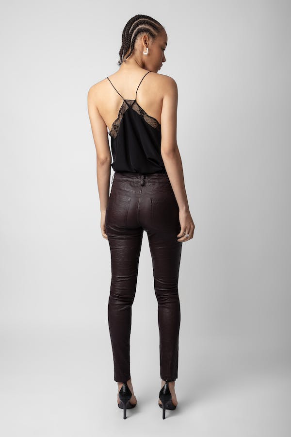 Phalme Crinkled Leather Pants - Chocolate by Zadig & Voltaire — view 4