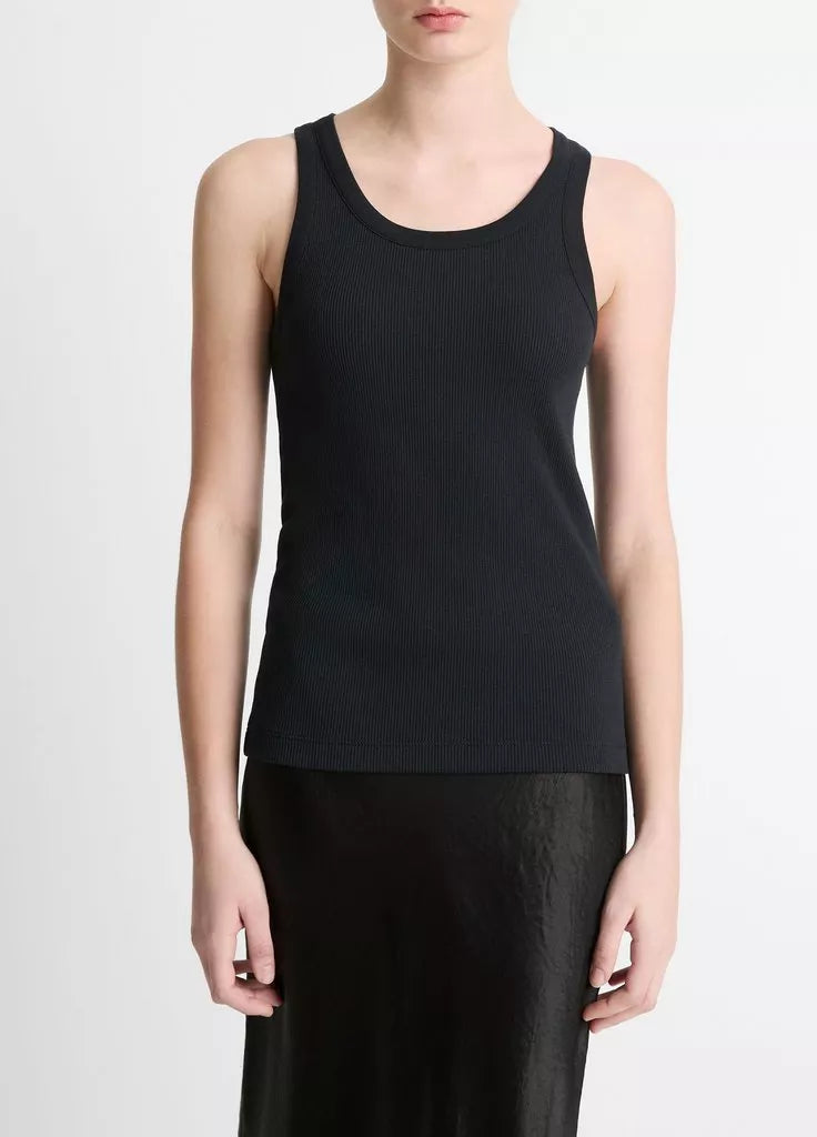 Ribbed Scoop-Neck Tank - Black by Vince | 25 South Boutiques