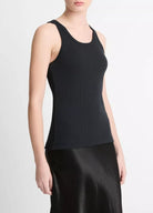 Ribbed Scoop-Neck Tank - Black by Vince — view 3