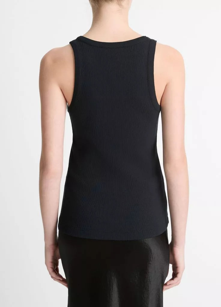 Ribbed Scoop-Neck Tank - Black by Vince — view 4