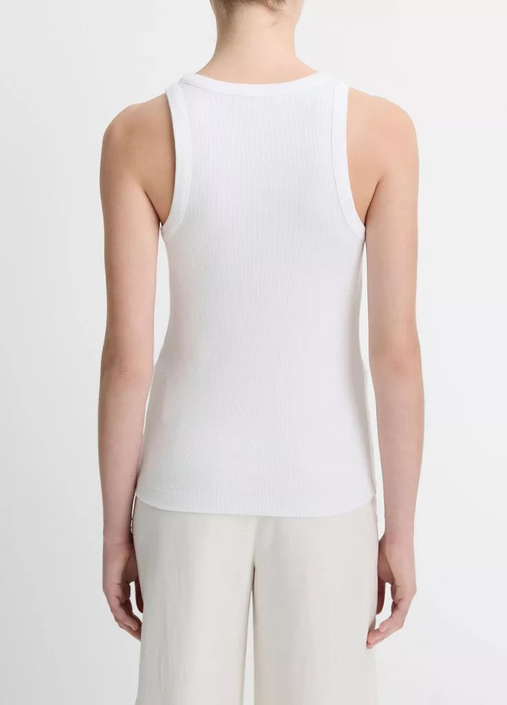 Ribbed Scoop-Neck Tank - Optic White by Vince — view 4