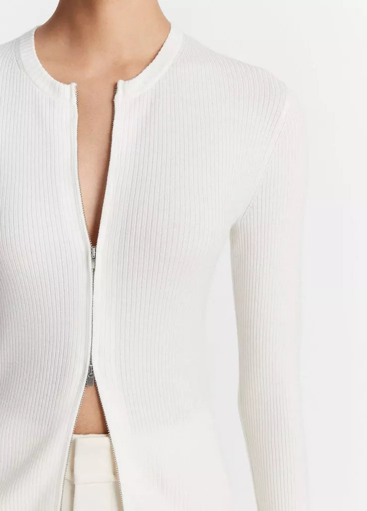Ribbed Wool-Blend Slim Cardigan - Off White by Vince — alternate view
