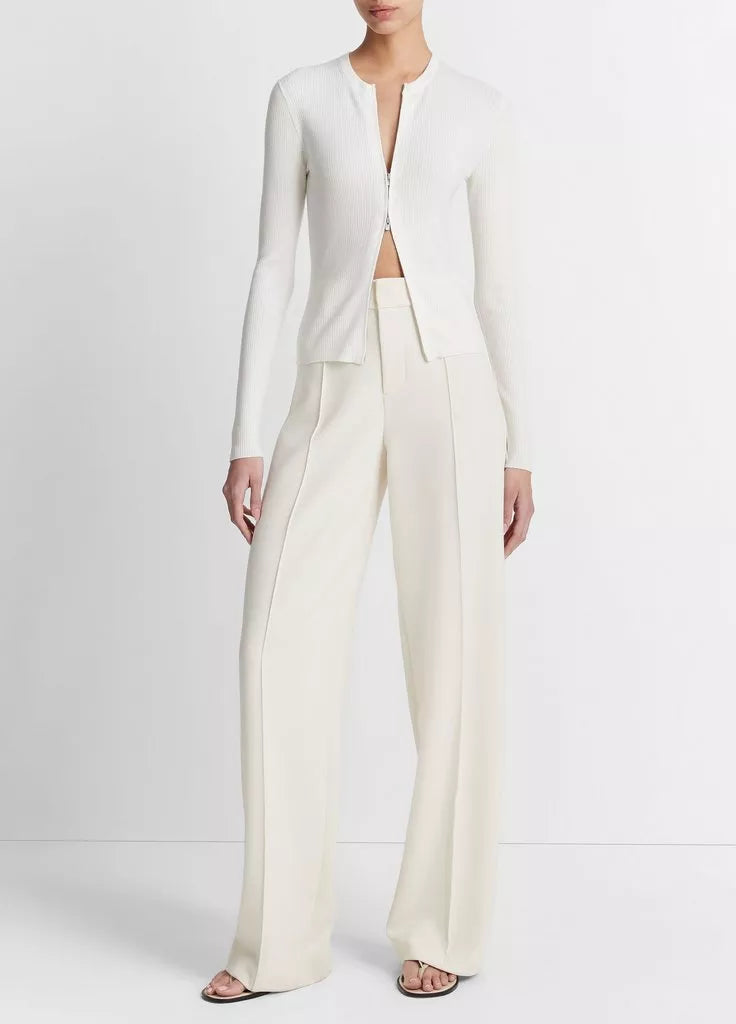 Ribbed Wool-Blend Slim Cardigan - Off White by Vince — view 3