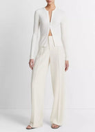Ribbed Wool-Blend Slim Cardigan - Off White by Vince — view 3