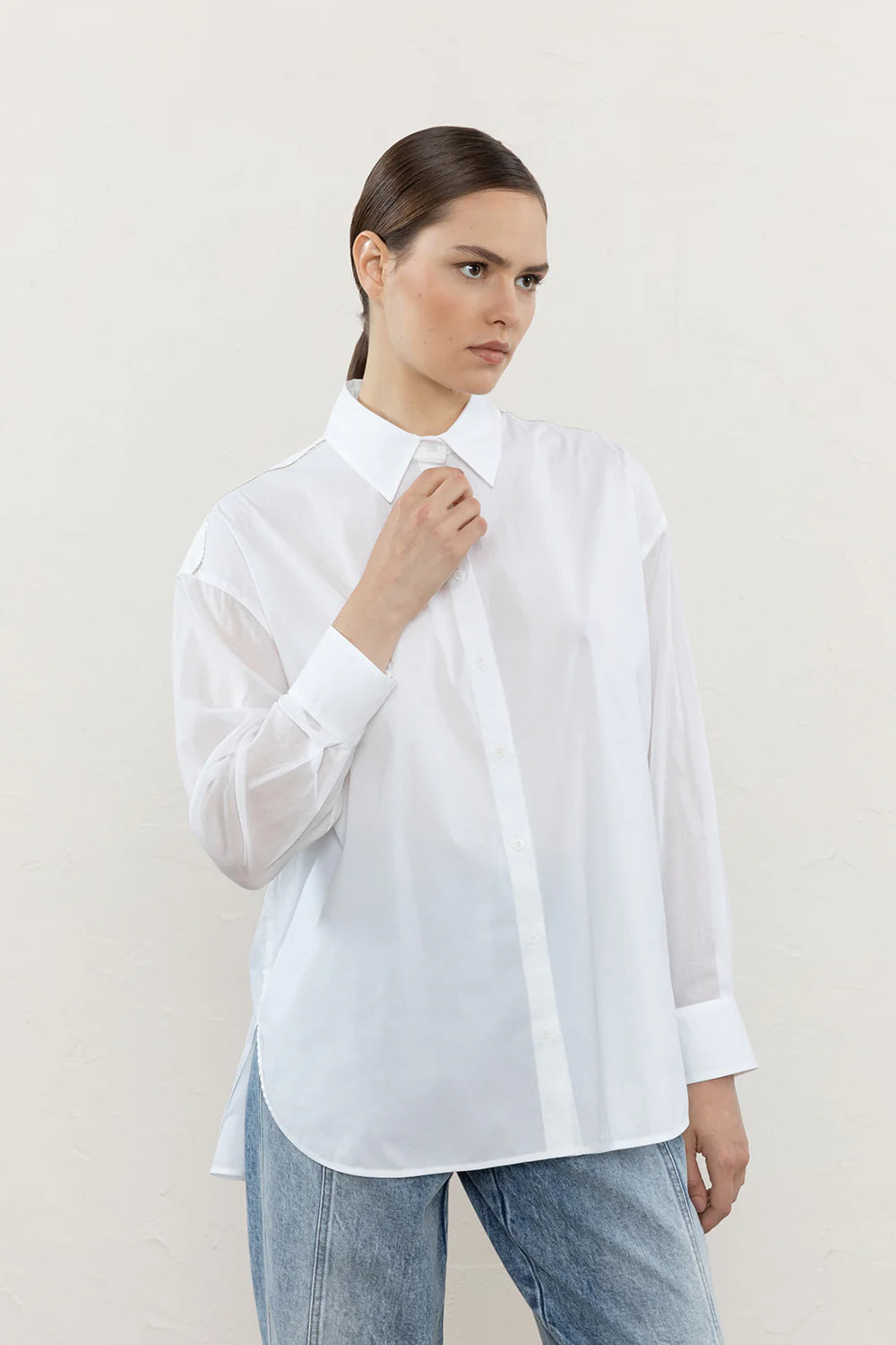 Dual Fabric Oversize Shirt - Pure White by Peserico | 25 South Boutiques