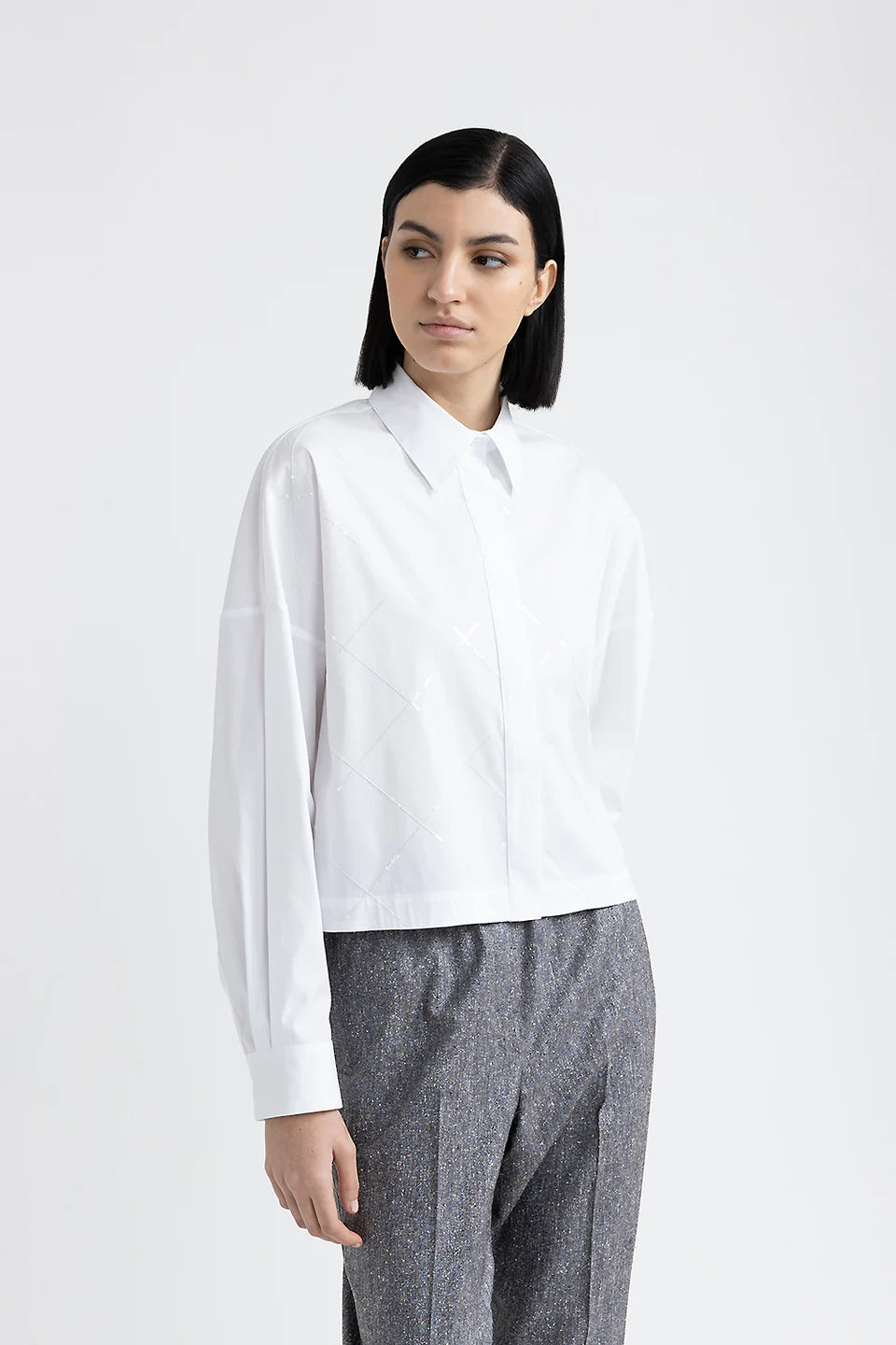 Cropped Sequin Shirt - White by Peserico | 25 South Boutiques