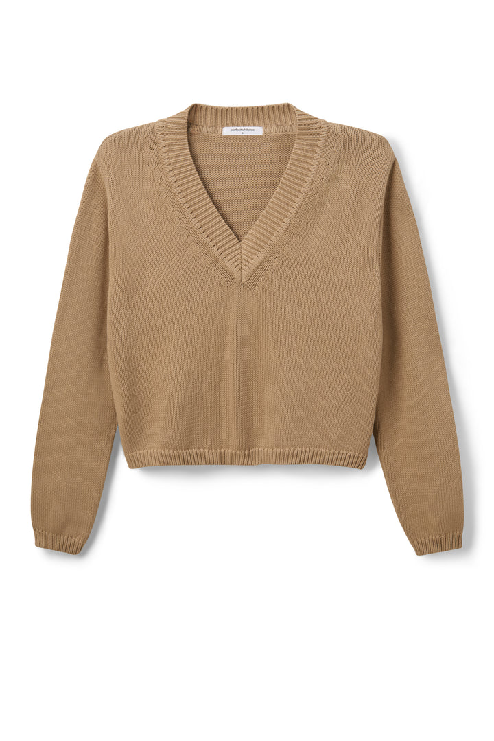 Addie Cotton Oversized V Neck Sweater - Suede by perfectwhitetee — view 4