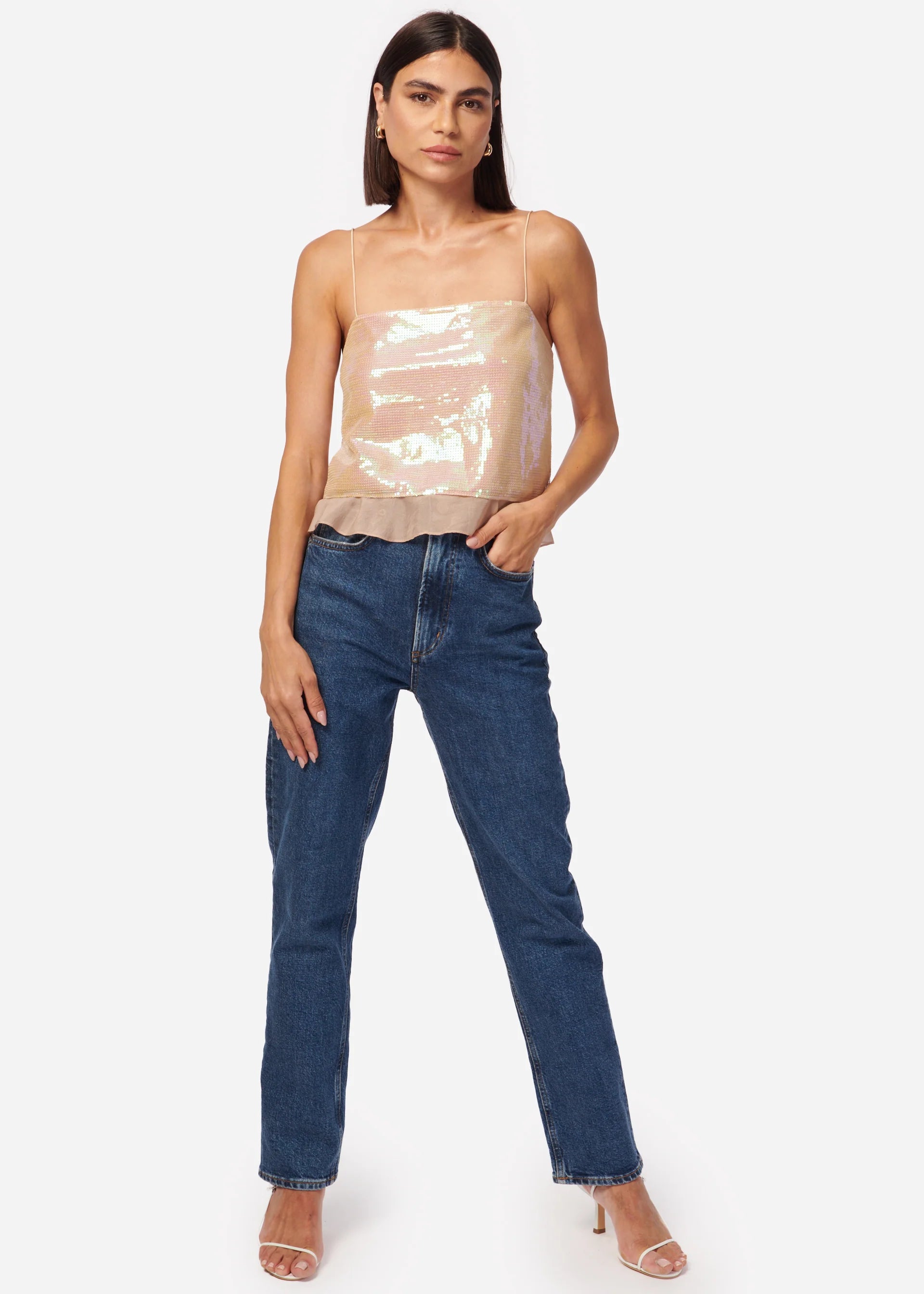 Jojo Sequin Camisole - Opal Sequin by Cami NYC — view 3