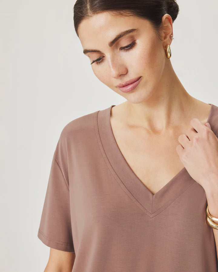 Kacey Bamboo Blend V-Neck Tee - Wicker by Splendid — view 3