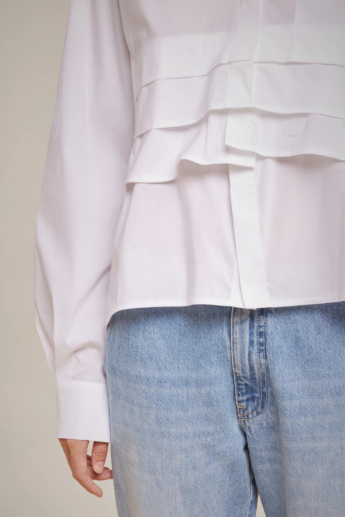 Ruffle Accent Shirt - White by Liviana Conti — alternate view