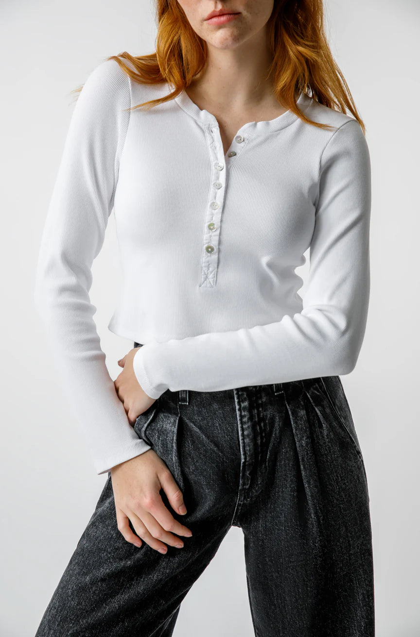 Sassy Rib Henley - White by AMO — alternate view