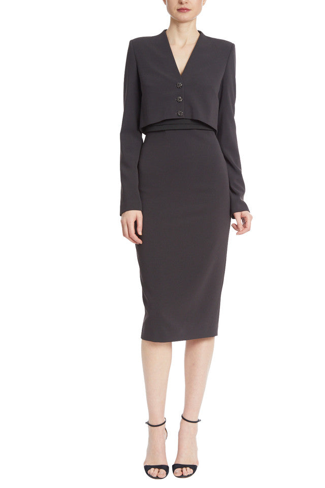 Blouson Dress with Pencil Skirt - Charcoal by Badgley Mischka | 25 South Boutiques