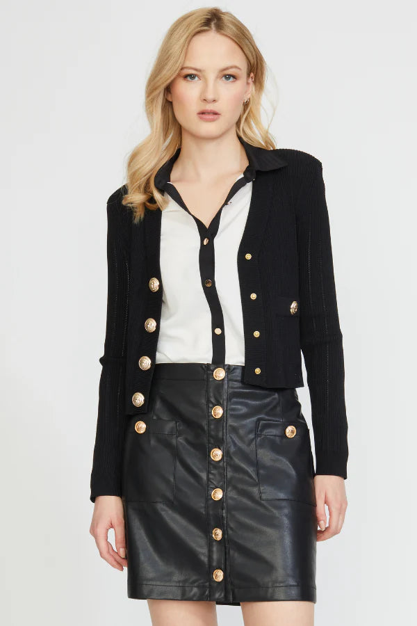 Fitted Shoulder Pad Cardigan - Black by Stellah | 25 South Boutiques