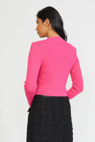 Fitted Shoulder Pad Cardigan - Fuschia Pink by Stellah — view 3