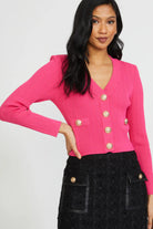 Fitted Shoulder Pad Cardigan - Fuschia Pink by Stellah — alternate view