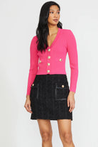 Fitted Shoulder Pad Cardigan - Fuschia Pink by Stellah | 25 South Boutiques