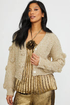 Flower Applique Lurex Cardigan - Gold by Stellah | 25 South Boutiques