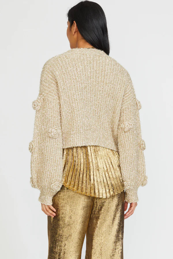 Flower Applique Lurex Cardigan - Gold by Stellah — alternate view