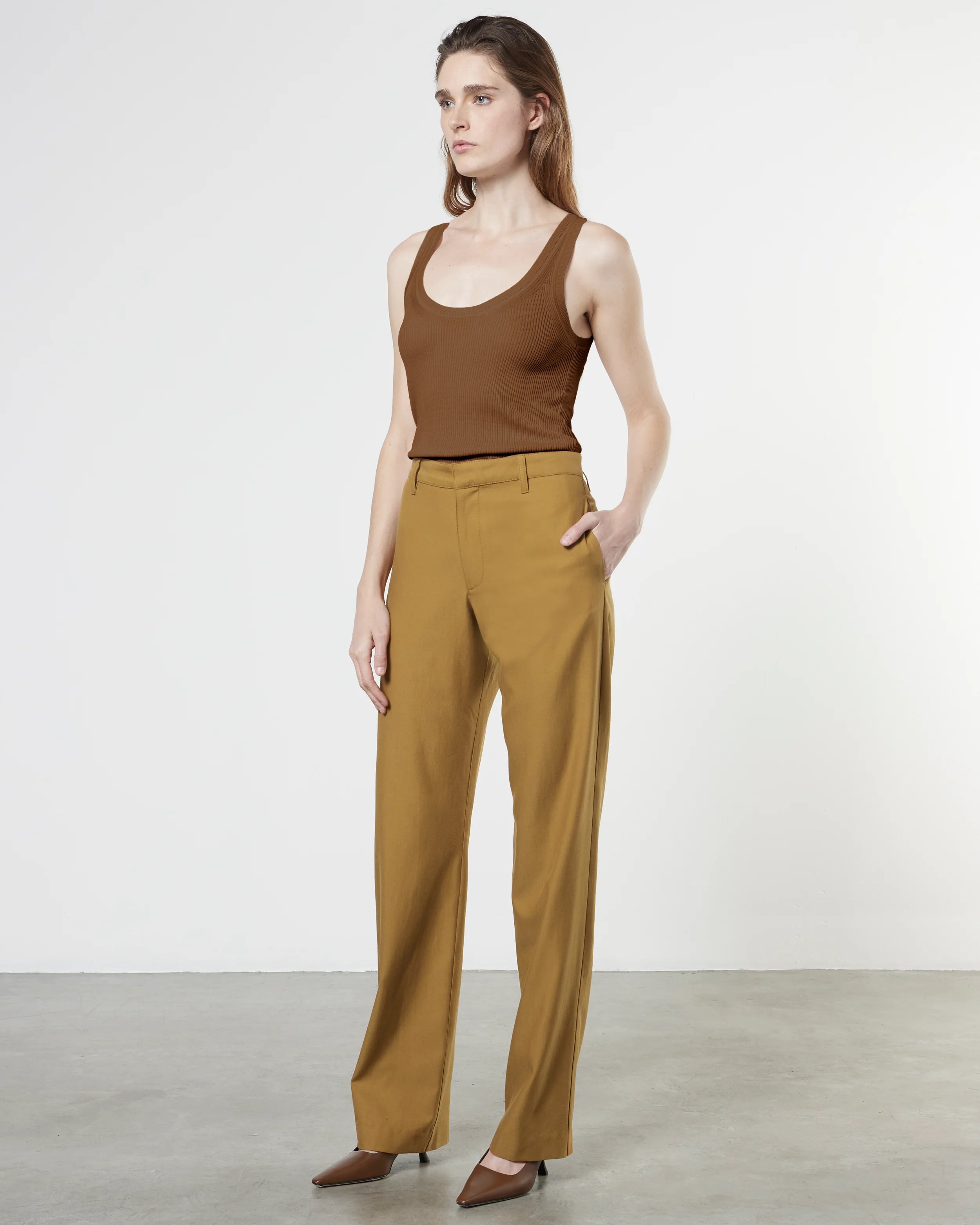 Silk Sweater Knit Tank Top - Dark Whole Grain by Enza Costa — alternate view