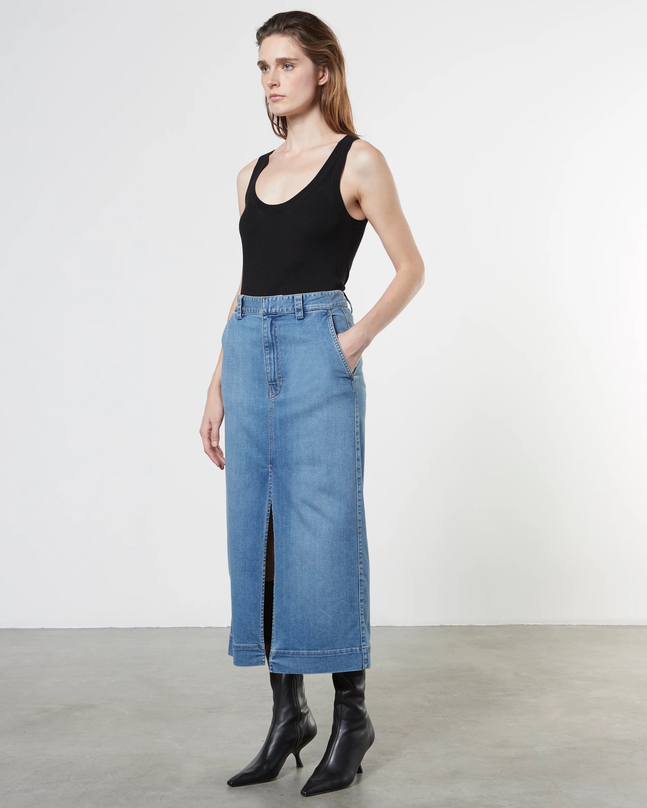 Silk Sweater Knit Tank Top - Black by Enza Costa — alternate view