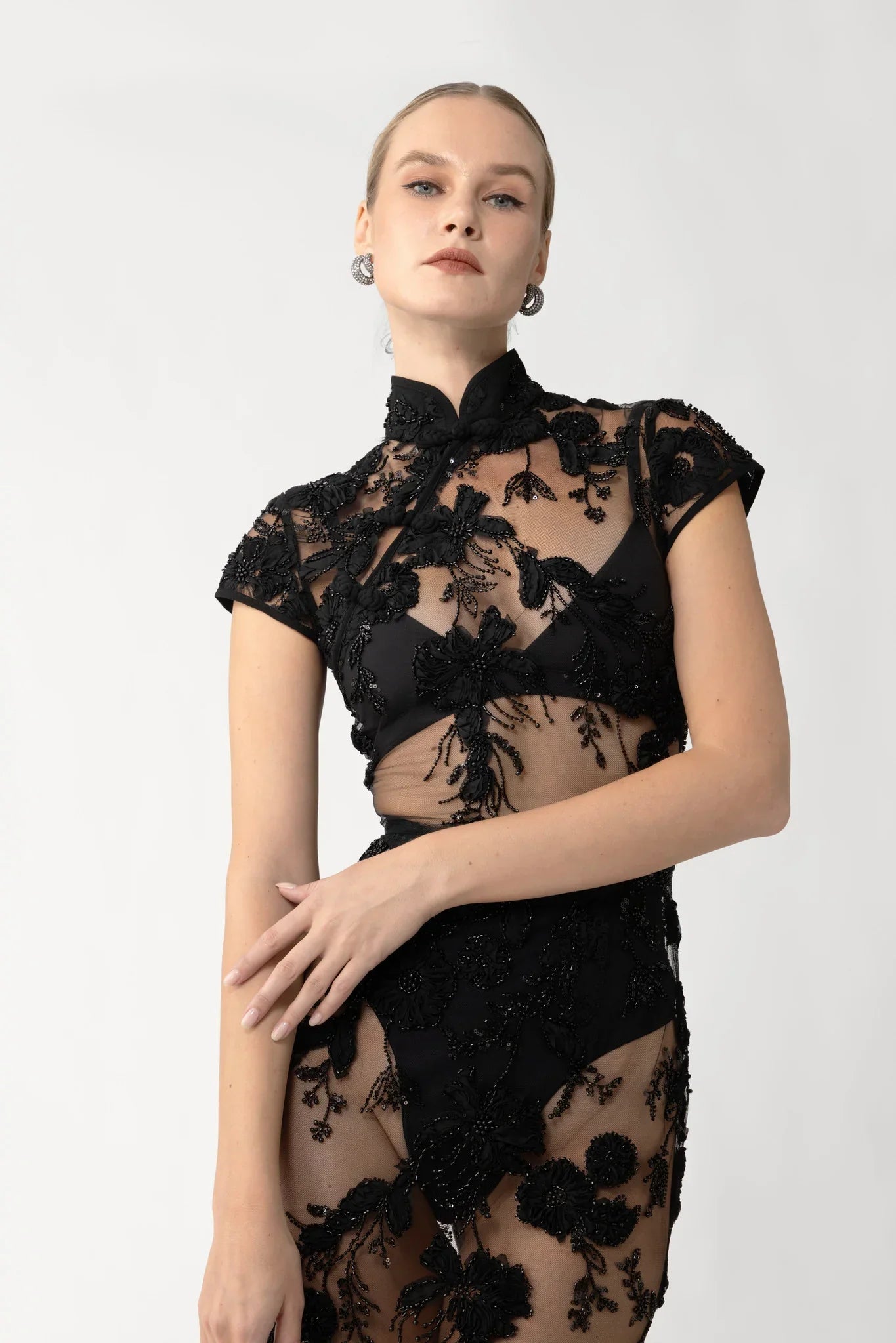Charlize Sheer Midi Dress - Black by Sau Lee — alternate view