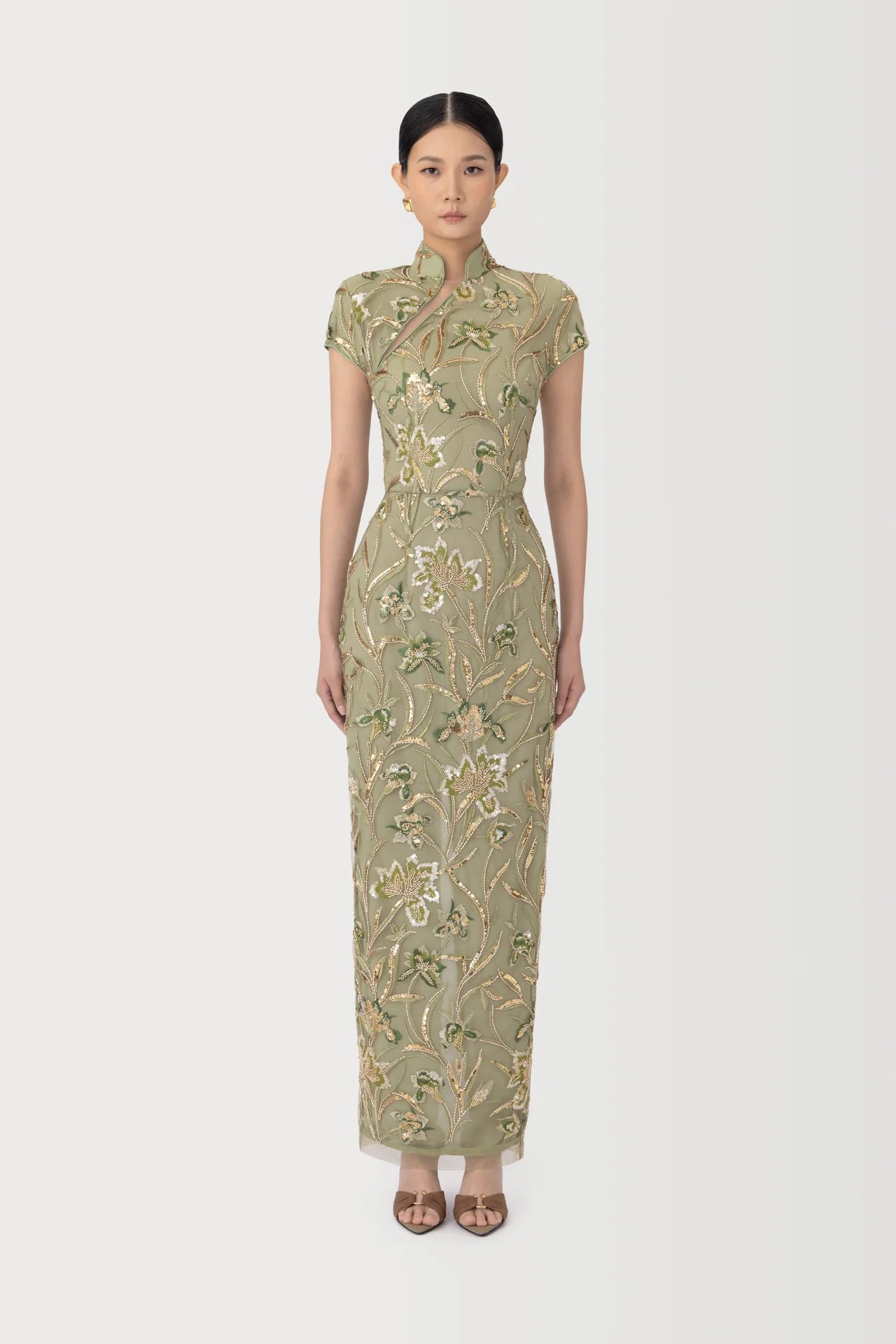 Seraphine Embroidered Dress - Sage Green by Sau Lee — view 3