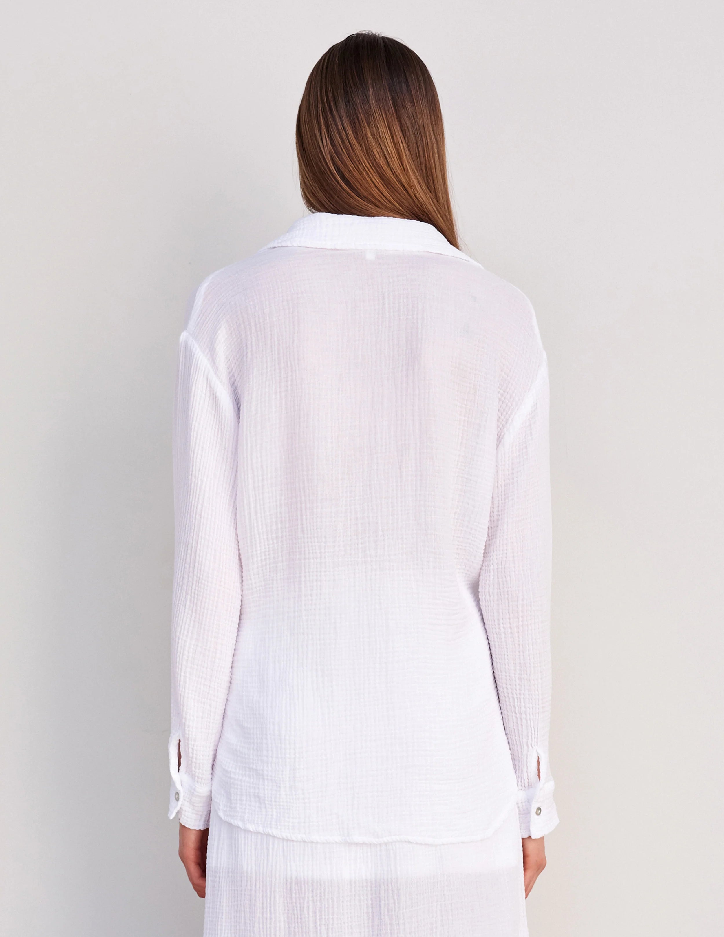 Long Sleeve Gauze Button Down - White by Sundry — view 3