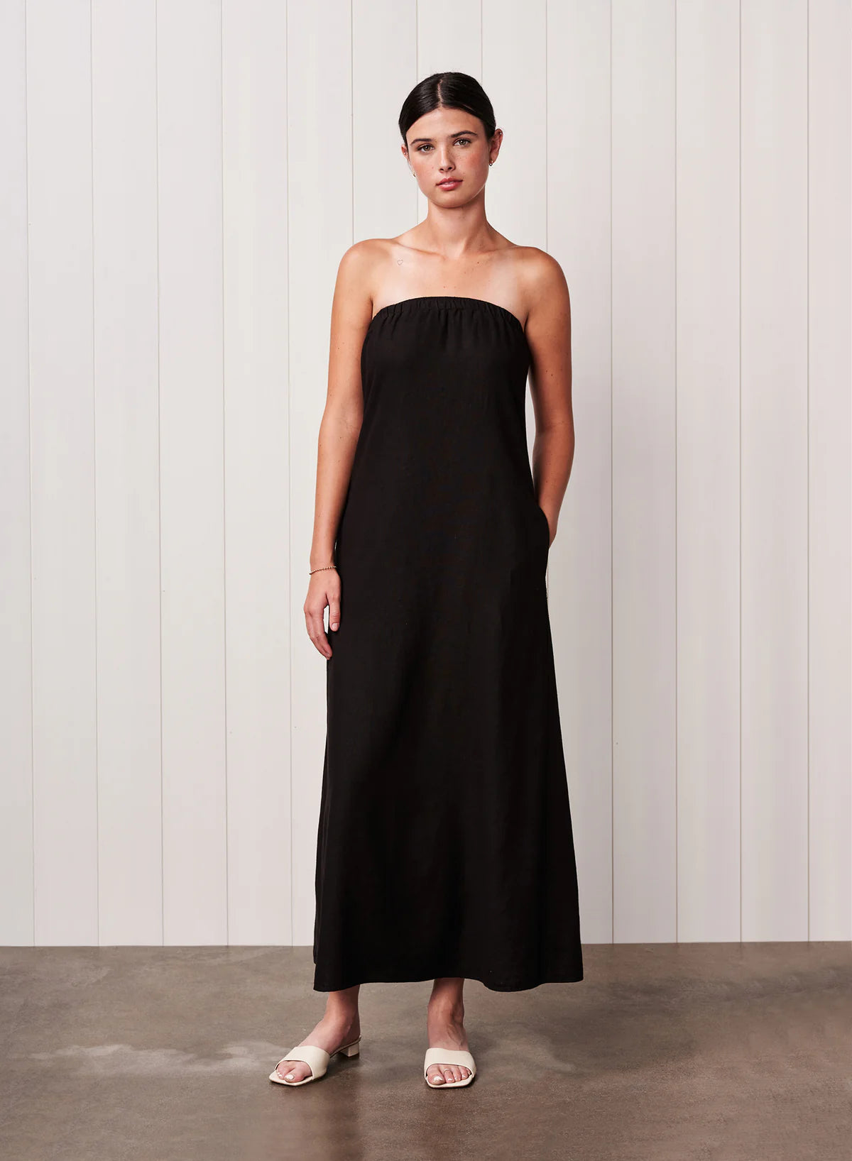 Linen Column Maxi Dress - Black by Stateside | 25 South Boutiques