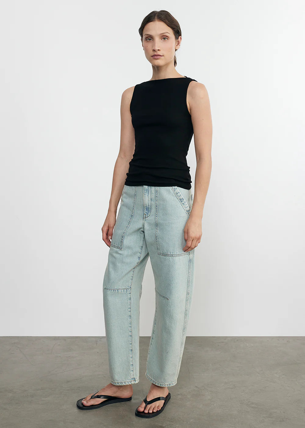 Silk Rib Sleeveless Boatneck - Black by Enza Costa — view 3