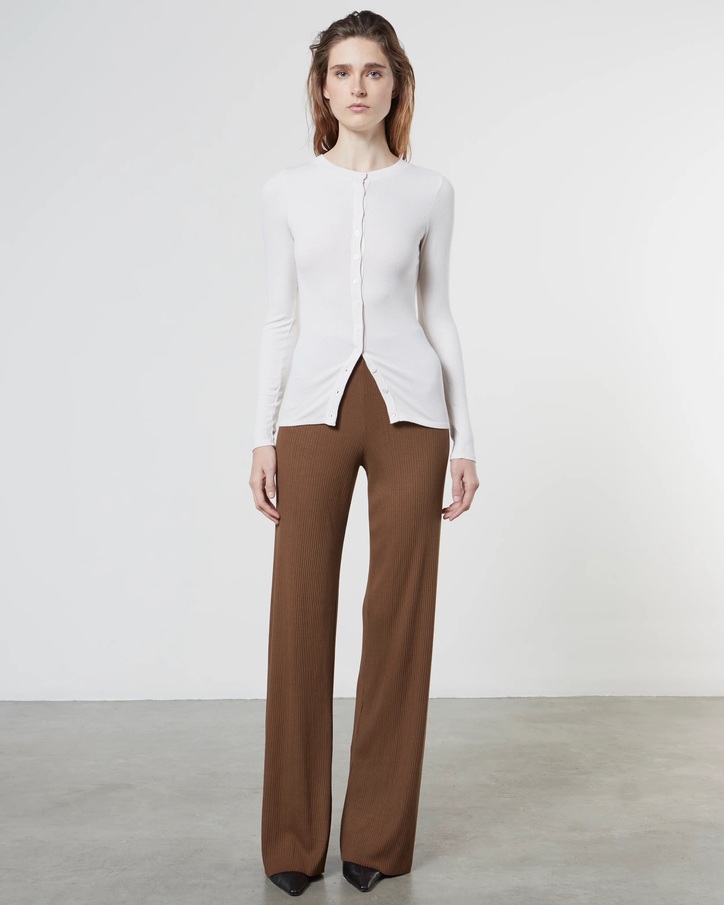 Silk Knit Fitted Cardigan - Chalk by Enza Costa — alternate view