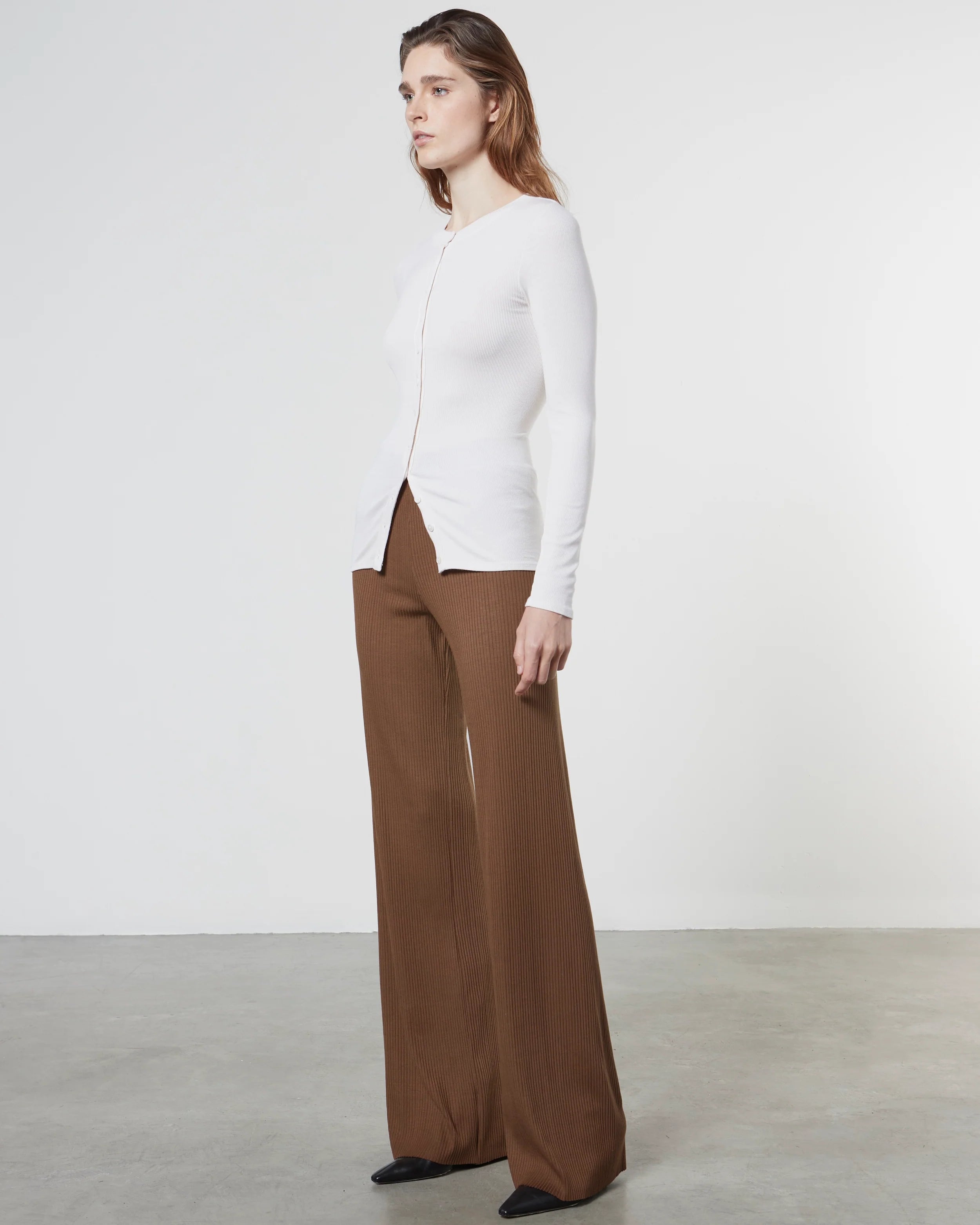 Silk Knit Fitted Cardigan - Chalk by Enza Costa — view 3
