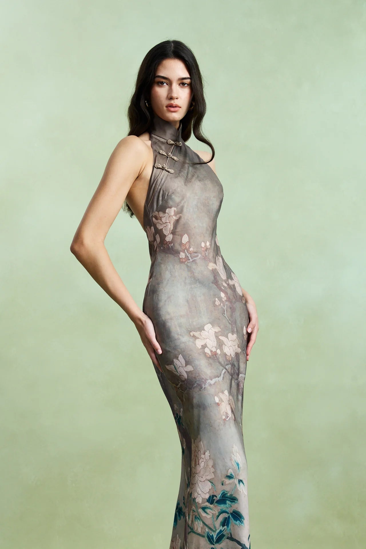 Gillian Satin Maxi Dress - Desert Taupe by Sau Lee — view 4