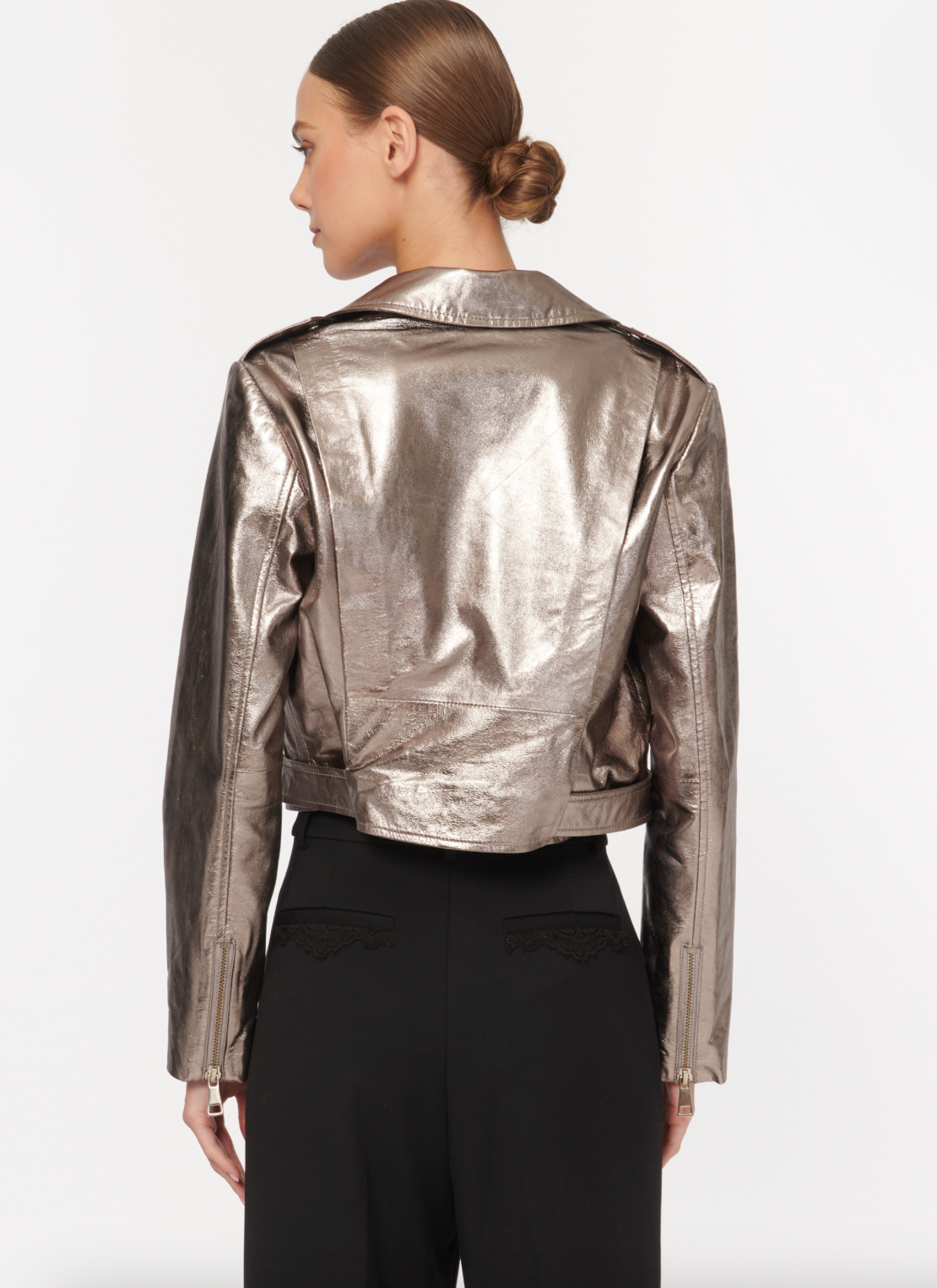 Kali Lamb Leather Jacket - Metallic Fog by Cami NYC — view 4