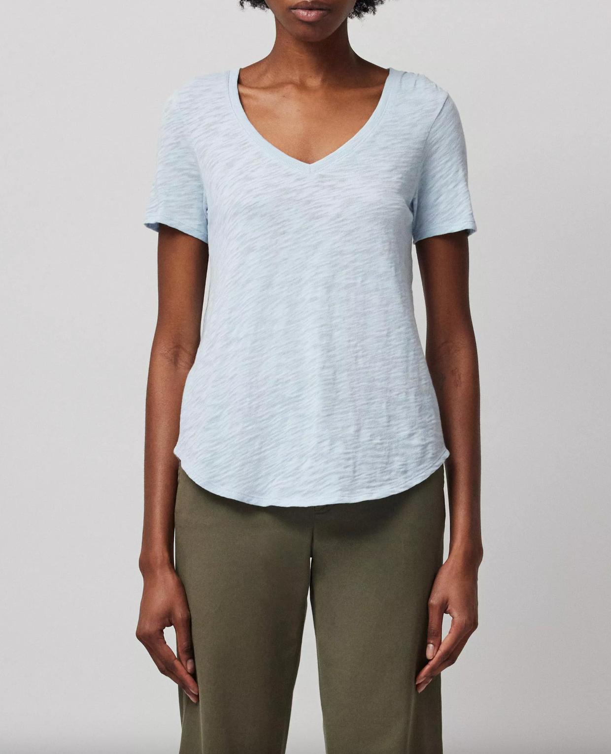 Slub Jersey Classic V-Neck Tee - Powder Blue by ATM | 25 South Boutiques