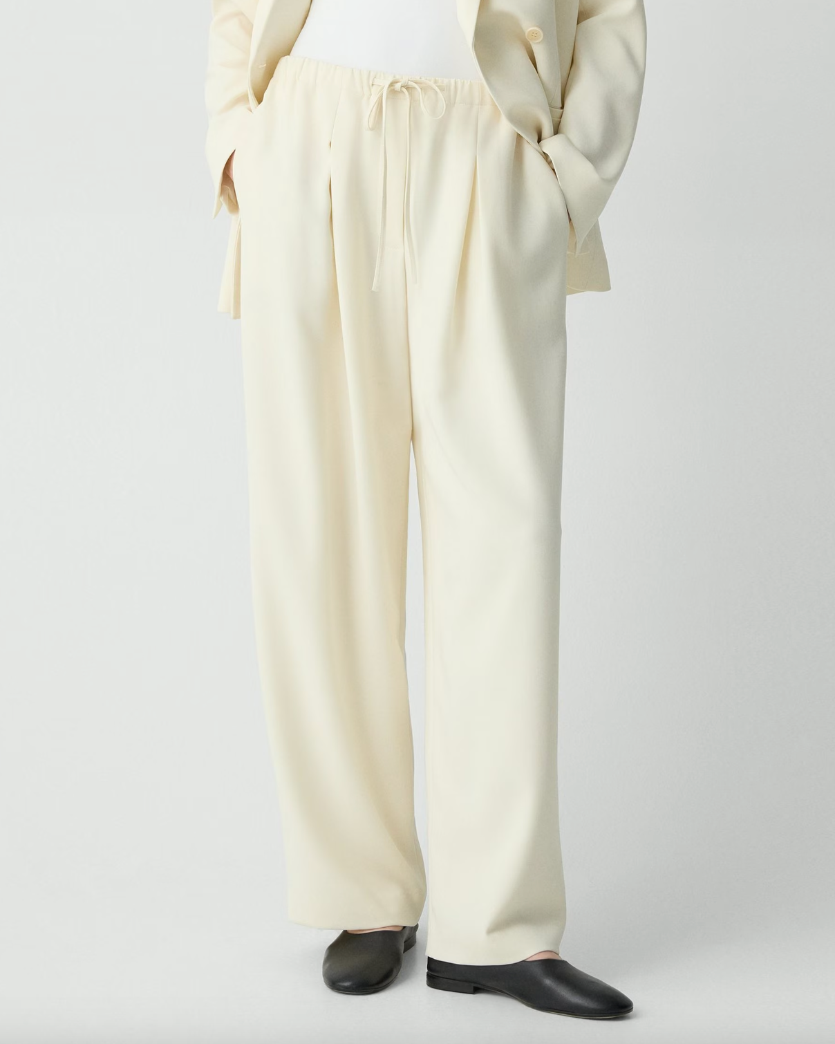 Pleated Pull-On Crepe Pant - Rice by Theory — alternate view