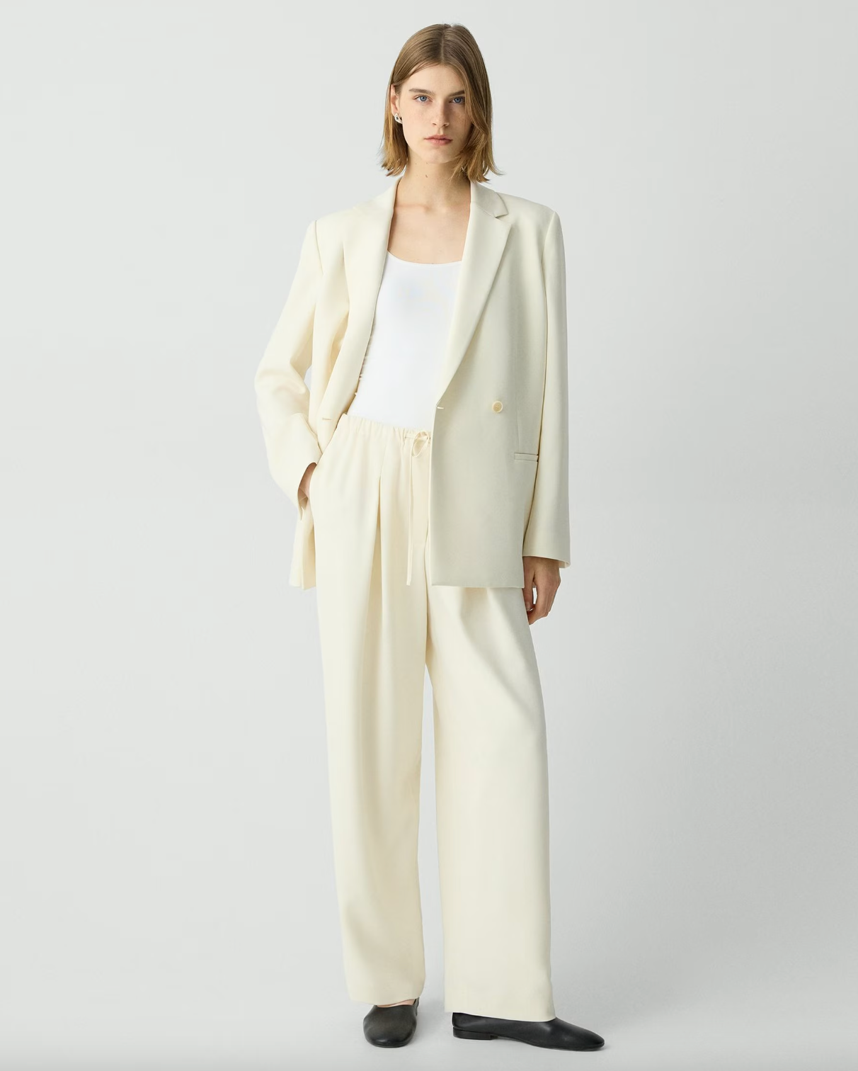 Pleated Pull-On Crepe Pant - Rice by Theory | 25 South Boutiques