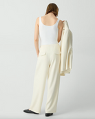 Pleated Pull-On Crepe Pant - Rice by Theory — view 4