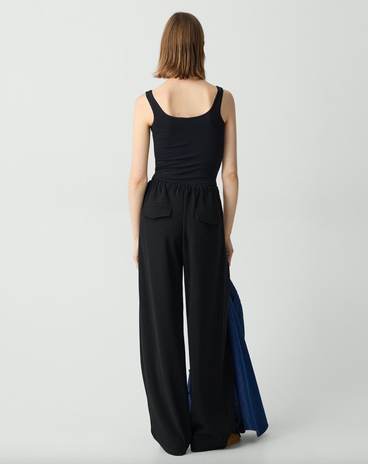 Pleated Pull-On Crepe Pant - Black by Theory — view 4