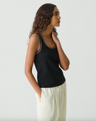 Scoop Neck Stretch Knit Tank Top - Black by Theory — alternate view