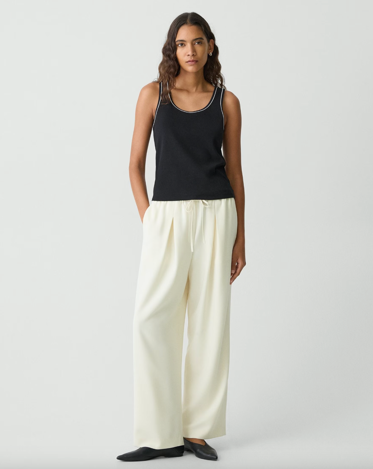 Scoop Neck Stretch Knit Tank Top - Black by Theory — view 5