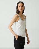 Scoop Neck Stretch Knit Tank Top - Ivory by Theory — alternate view