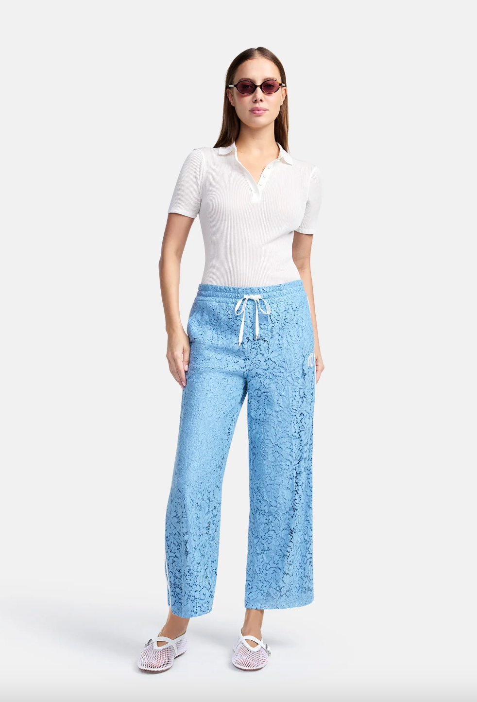 Clara Wide Leg Cropped Lace Pant - Sky Blue by Cambio | 25 South Boutiques