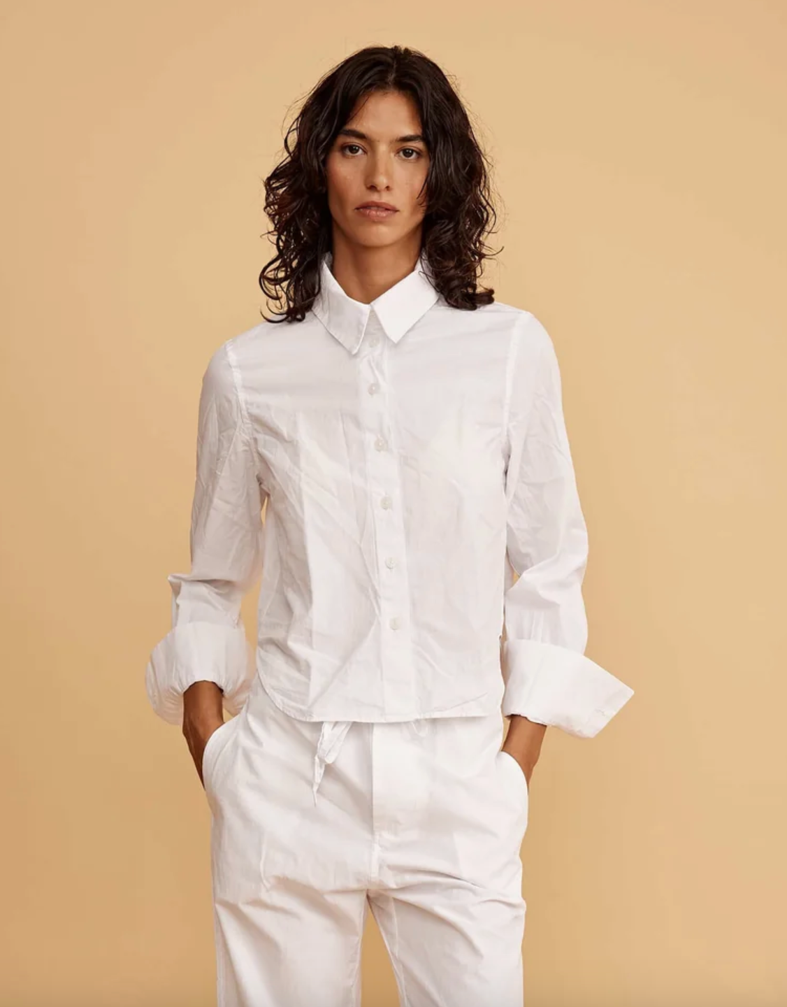 Lily Cropped Poplin Shirt - White by ALL III | 25 South Boutiques