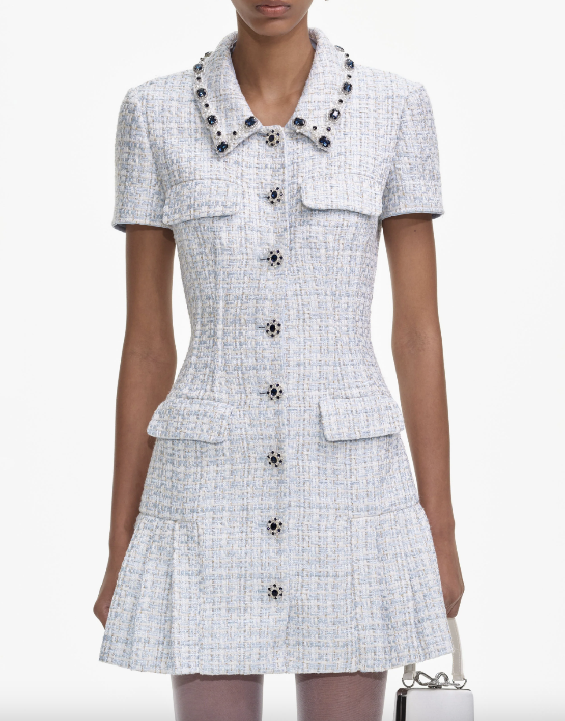 Boucle Mini Dress - Blue by Self-Portrait — view 4