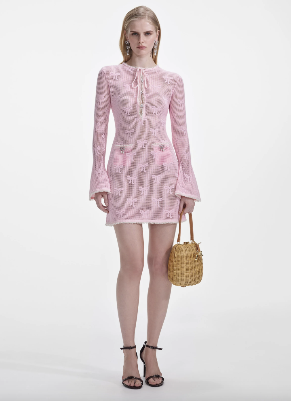Bow Crochet Mini Dress - Pink by Self-Portrait | 25 South Boutiques
