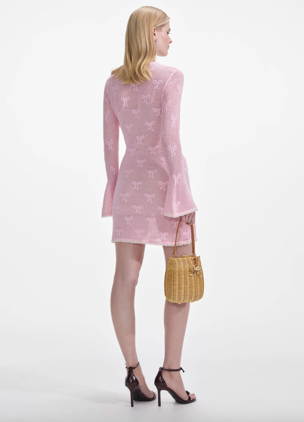 Bow Crochet Mini Dress - Pink by Self-Portrait — view 4