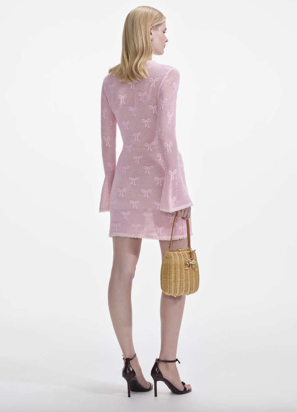 Bow Crochet Mini Dress - Pink by Self-Portrait — view 4